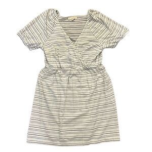 LOFT Cream & Black Puff Sleeve Wrap Dress – Size L